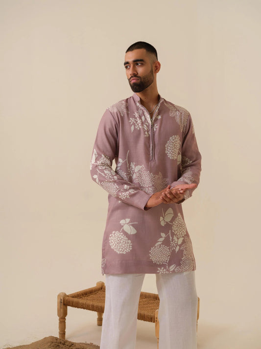 MULMUL MEN'S PINK KURTA IN ZIPPER