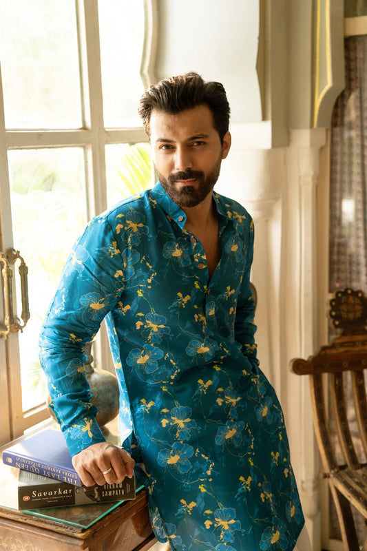 BLUE CERULEAN PETAL KURTA