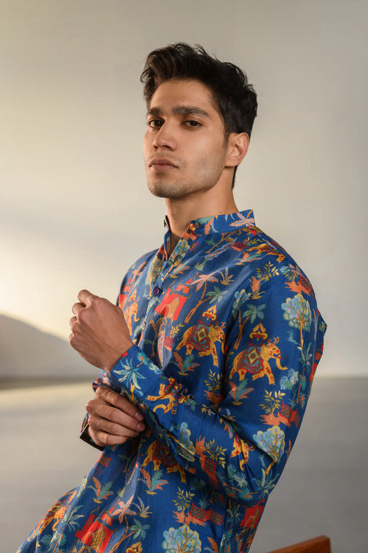 JUAL ELEPHANT BLUE GANGANAGRY KURTA FOR MEN