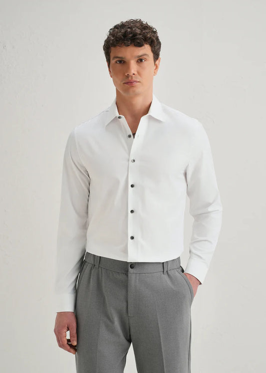WHITE STITCHLESS PLACKET PREMIUM WRINKLE-FREE SHIRT