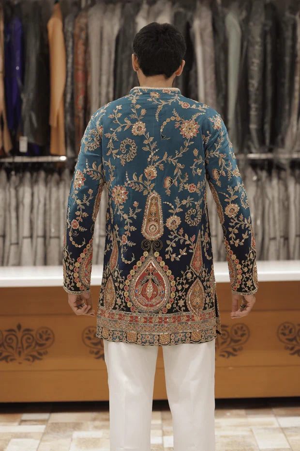 ROYAL TEAL BLUE EMBROIDERED Kurta Set for Men | Wedding & Festive Wear