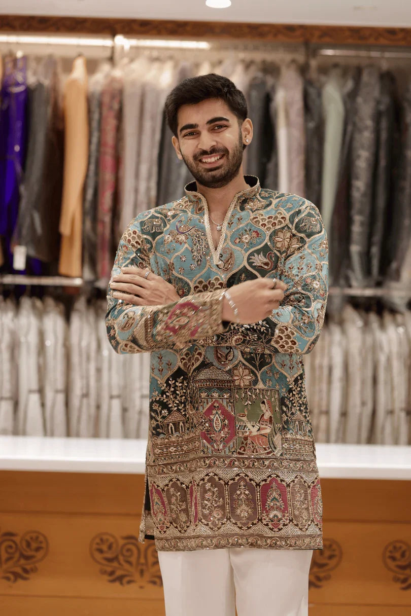 HERITAGE TEAL GREEN KURTA SET FOR MEN | WEDDING & FESTIVE WEAR