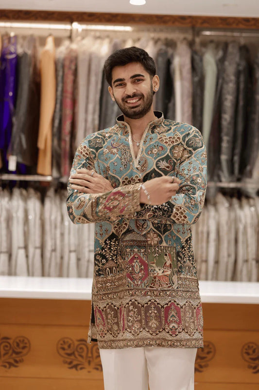 HERITAGE TEAL GREEN KURTA SET FOR MEN | WEDDING & FESTIVE WEAR