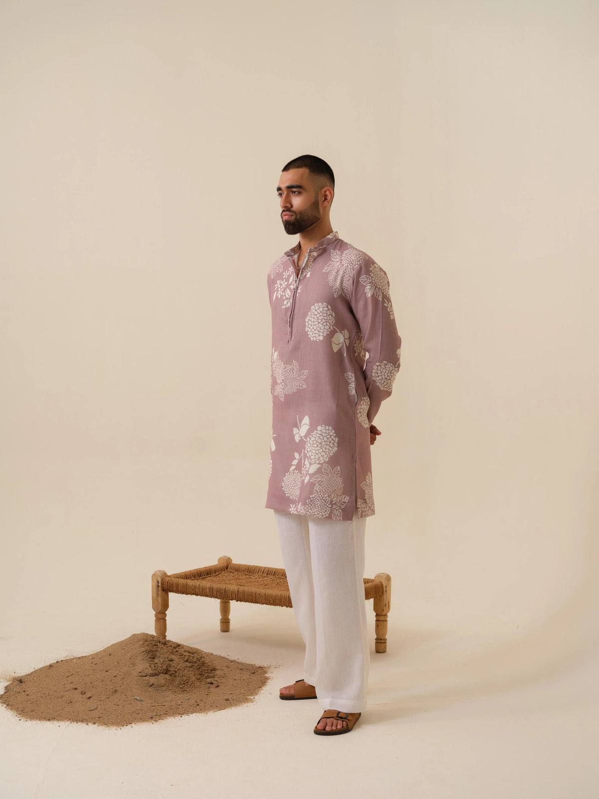 MULMUL MEN'S PINK KURTA IN ZIPPER