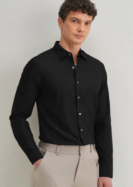 BLACK STITCHLESS PLACKET PREMIUM WRINKLE-FREE SHIRT
