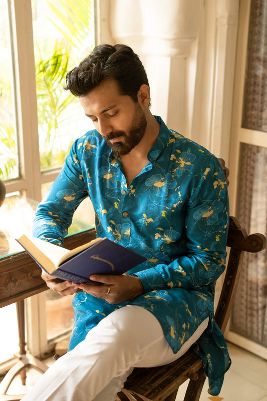 BLUE CERULEAN PETAL KURTA
