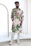 IVORY MODAL, COTTON EMBROIDERY STRAIGHT PRINTED KURTA PANT SET
