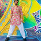 RED AND WHITE PRINTED KURTA PAJAMA SET FOR MEN'S