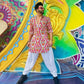 RED AND WHITE PRINTED KURTA PAJAMA SET FOR MEN'S
