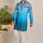 Men's Blue Floral Printed Kurta