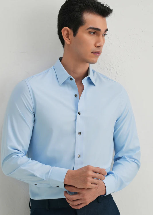 SKY BLUE STITCHLESS PLACKET PREMIUM WRINKLE-FREE SHIRT