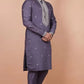 FLORAL EMBROIDERED THREAD WORK MANDARIN COLLAR KURTA WITH TROUSERS