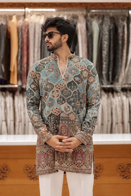 HERITAGE TEAL GREEN KURTA SET FOR MEN | WEDDING & FESTIVE WEAR