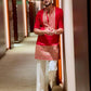 RED EMBROIDERED KURTA  SET
